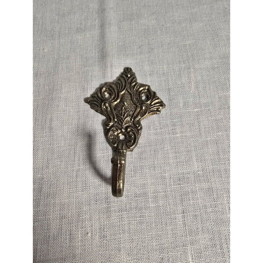 American Tack & Hardware Co Dura Metal Brass Wall Hook Ornate Victorian Scroll